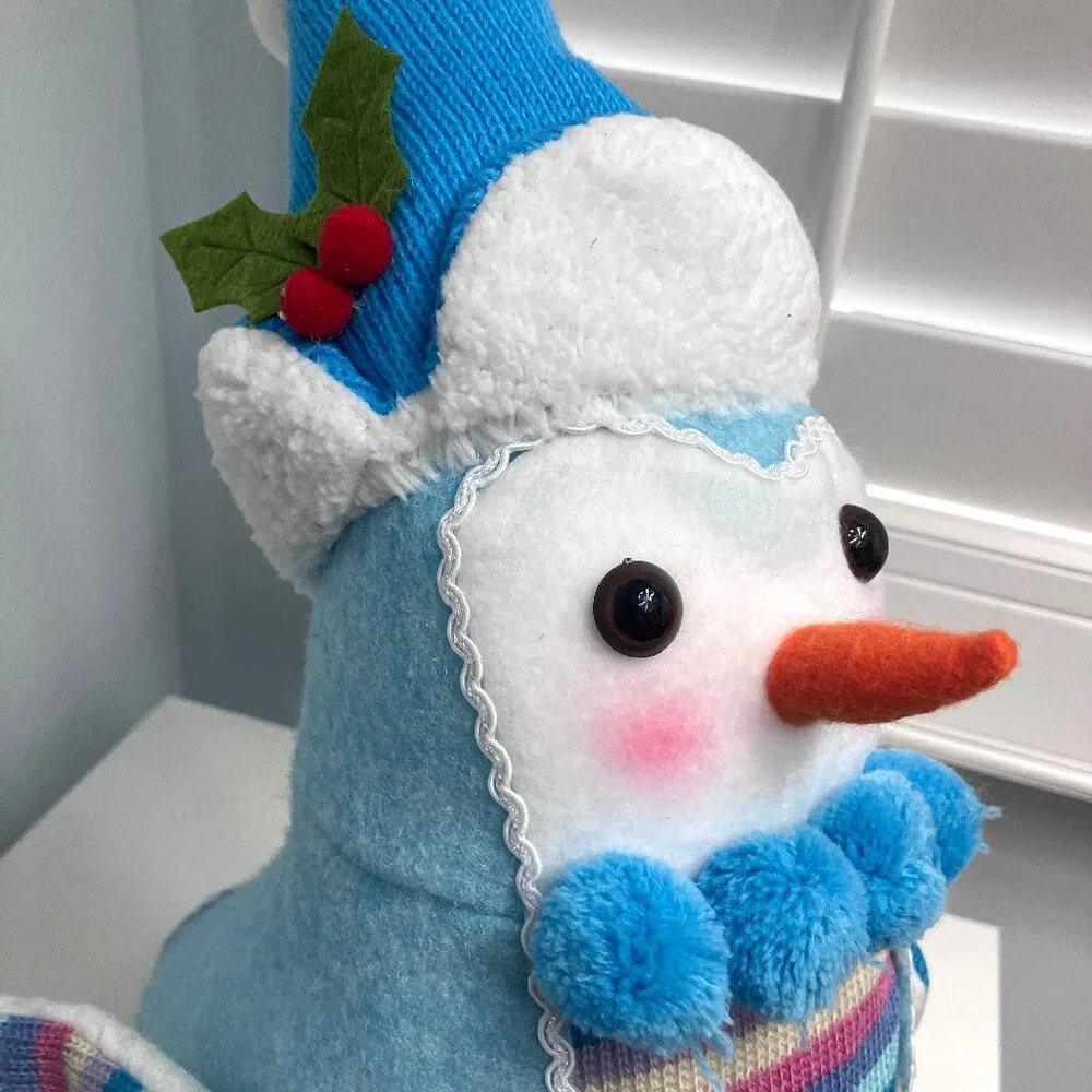 Christmas Big Fabric Bird Decor Holiday Winter Blue Sweater Hat Jumbo